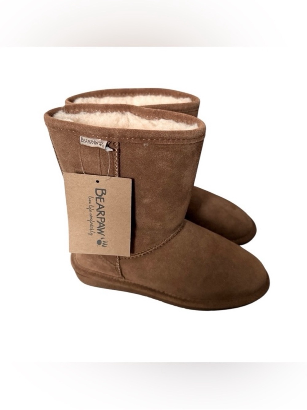 New BEARPAW Kids Brown Cozy Shearling-Lined Suede Boots